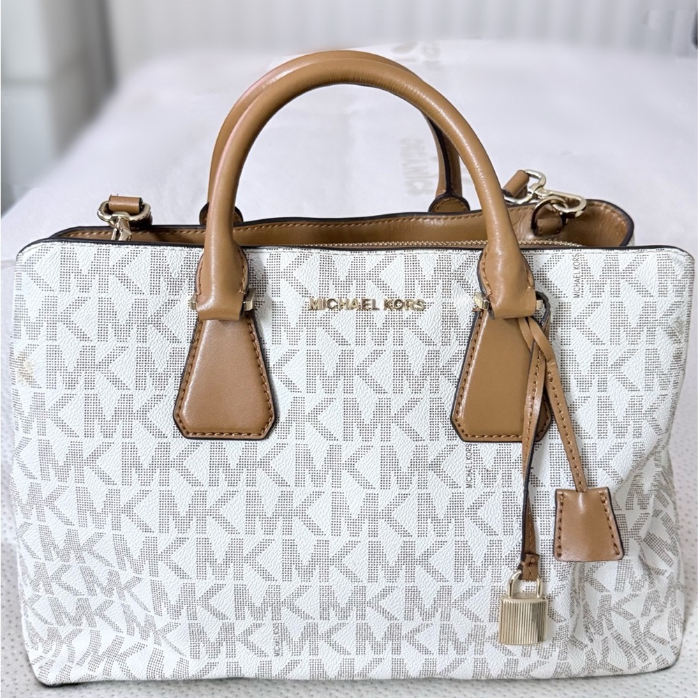 Michael Kors White and Brown Satchel - Picture 1 of 7
